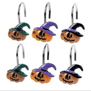 Two Fish Home Fashions Halloween Pumpkin Shower Curtain Hooks Set of 12